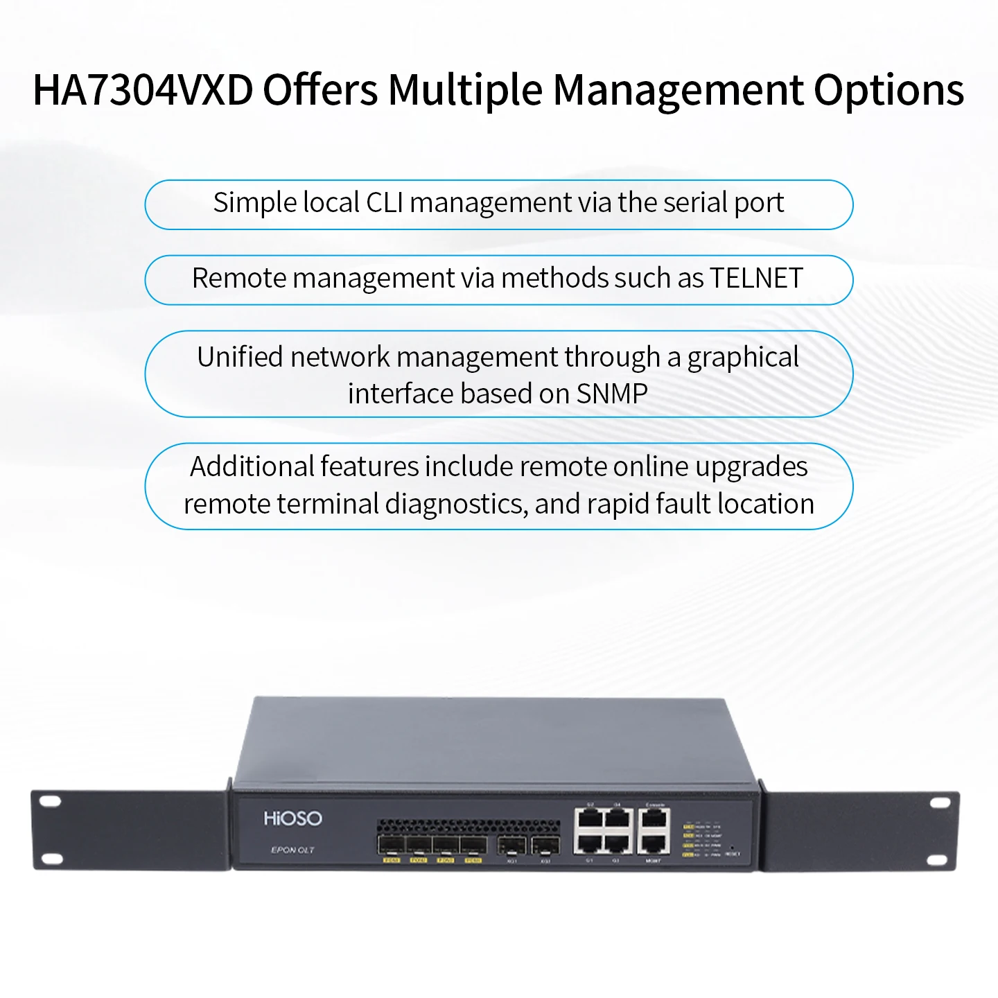 HiOSO HA7304VXD-ADC Without PON Modules 2PON EPON OLT Mini Pizza Box 2 1000M SFP Ports 4 1000M LAN Uplink Ports 1AC+1DC Power