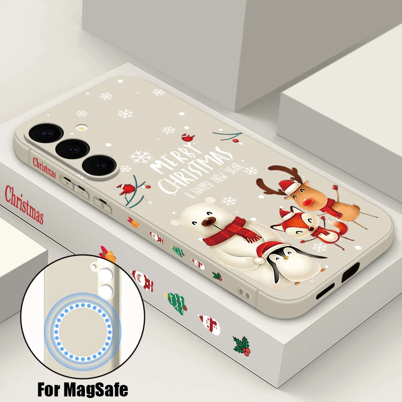 Weihnachten Bär Magnetische Fall Für Samsung Galaxy S25 S24 S23 S22 Ultra Plus S24 S21 S20 FE Für Magsafe Drahtlose Ladung Soft Cover