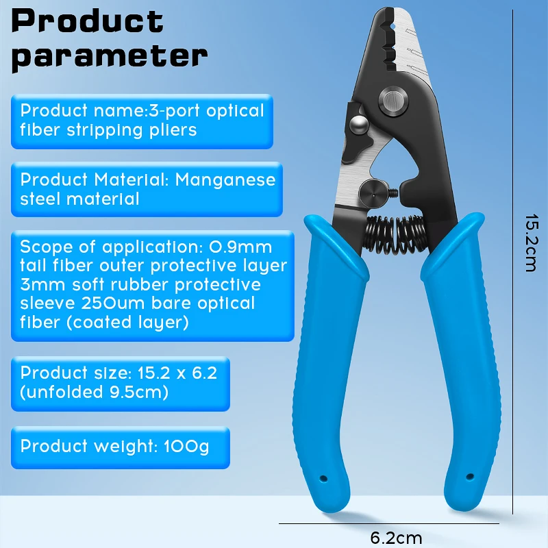 Drie-poort Fiber Striptang Optische Vezel Stripper FTTH Tool Glasvezeldraad Stripper