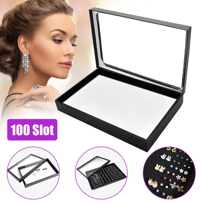 100 Slots Jewelry Rings Display Organizer Case Gifts Packaging Holder Earrings Storage Box Outdoor Portable Jewelry Accessories