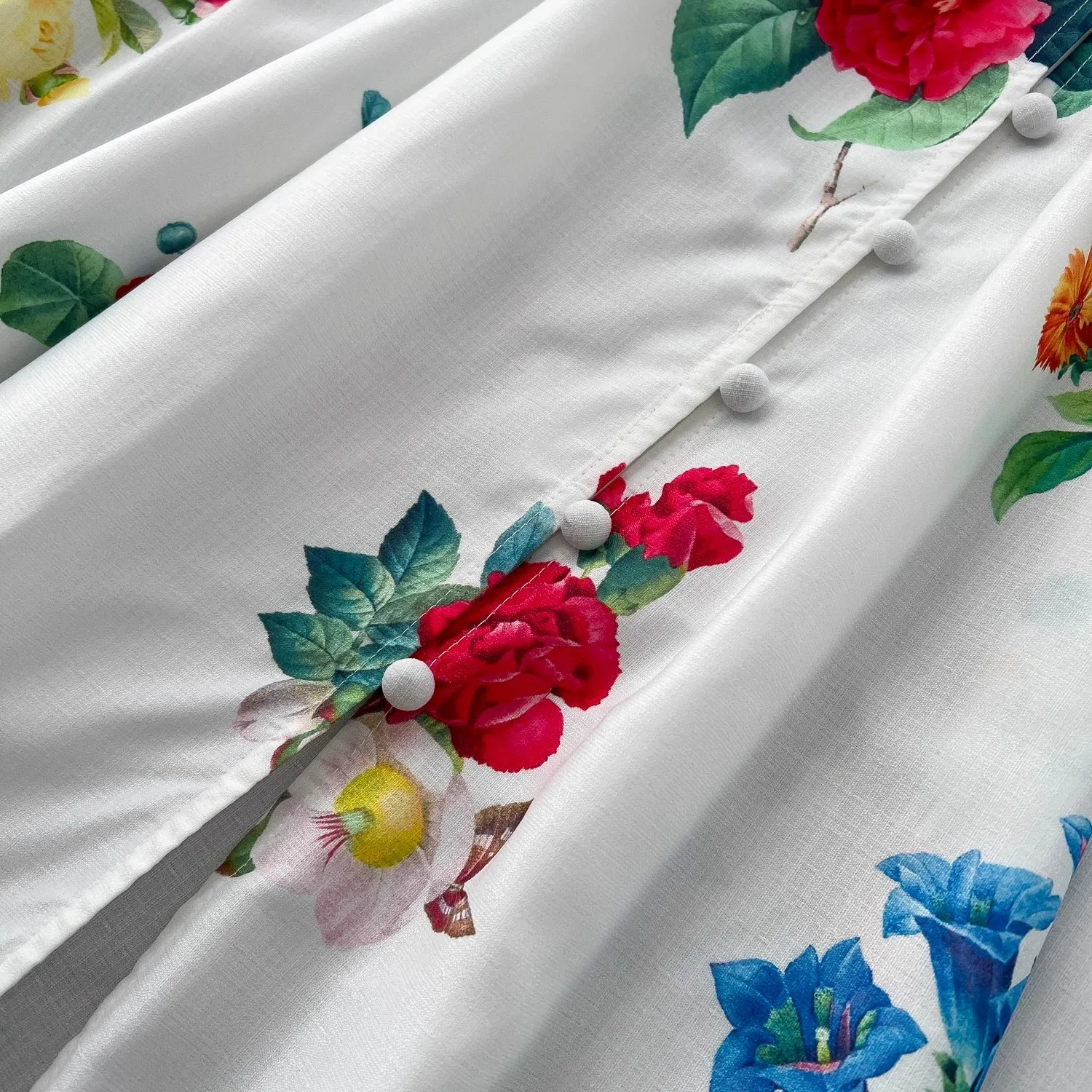 ホリデーゴージャスなフラワーロングドレス女性の V ネックフレアスリーブ花柄シングルブレストレーストリムハイウエストパーティー Vestidos