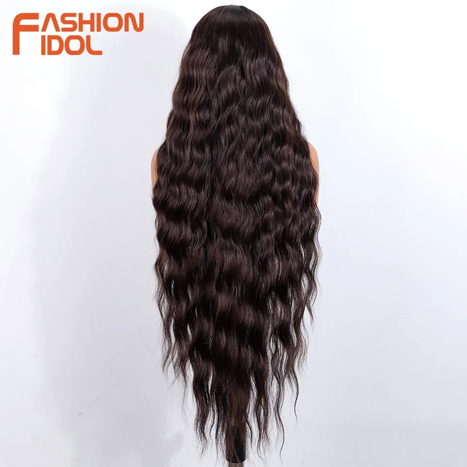 FASHION IDOL 36inch/90cm Lace Wig Hair Synthetic Wigs For Black Women Ombre Blonde Water Wavy Curly Hair Lace Front Wigs Cosplay