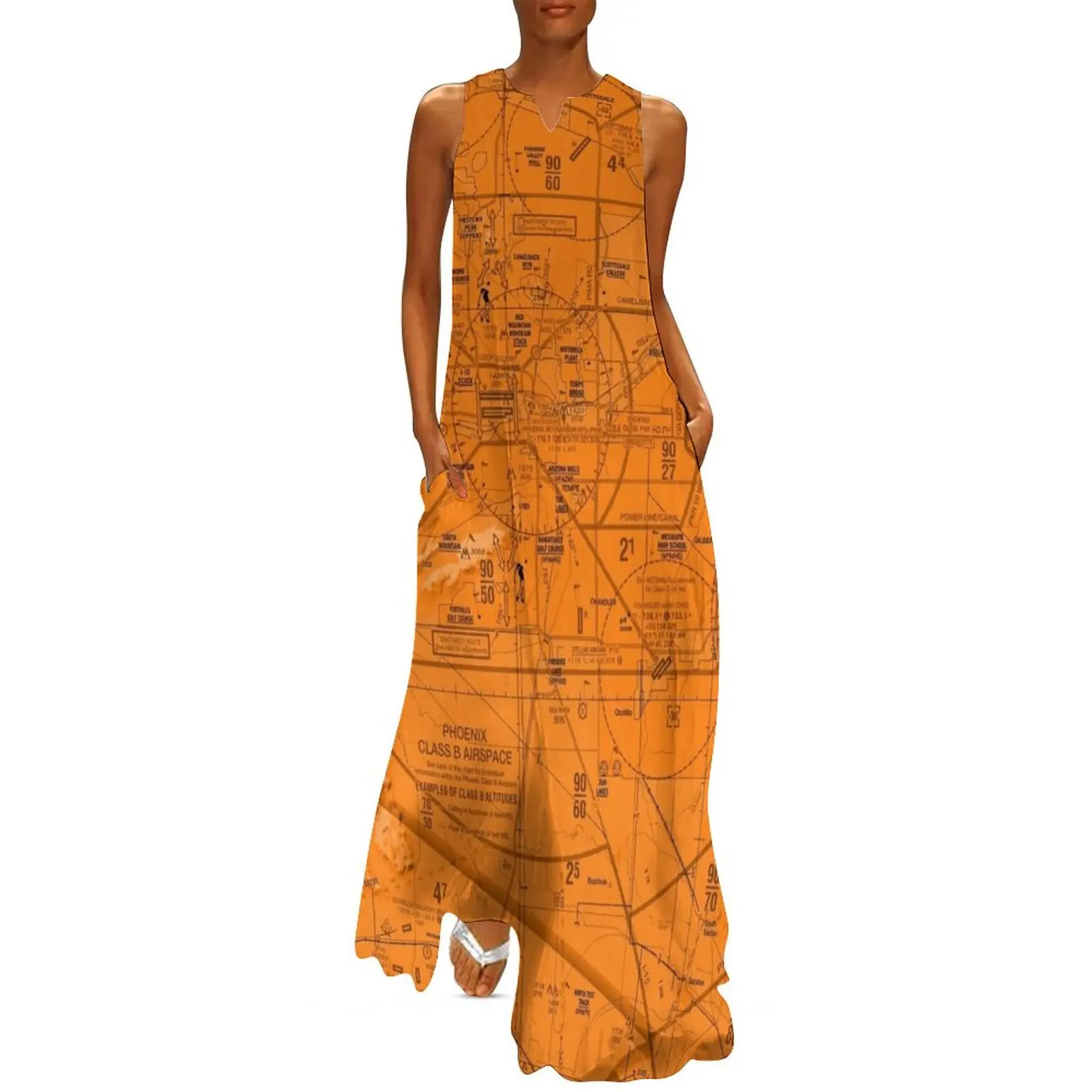 Aviation Chart Phoenix Sky Harbor Airport - orange Long Dress wedding dresses for parties Women's dresses