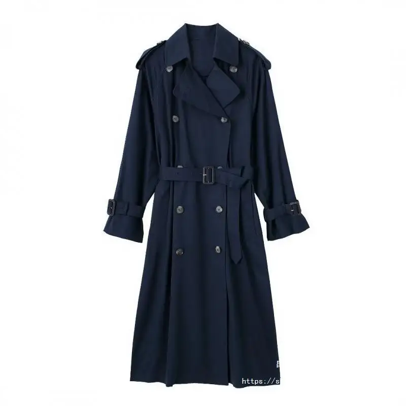 

Spring Autumn New Outerwears Women Trenchcoat With Belt Long Jacket British Double Breasted Windbreaker Navy Lapel Causal Coats