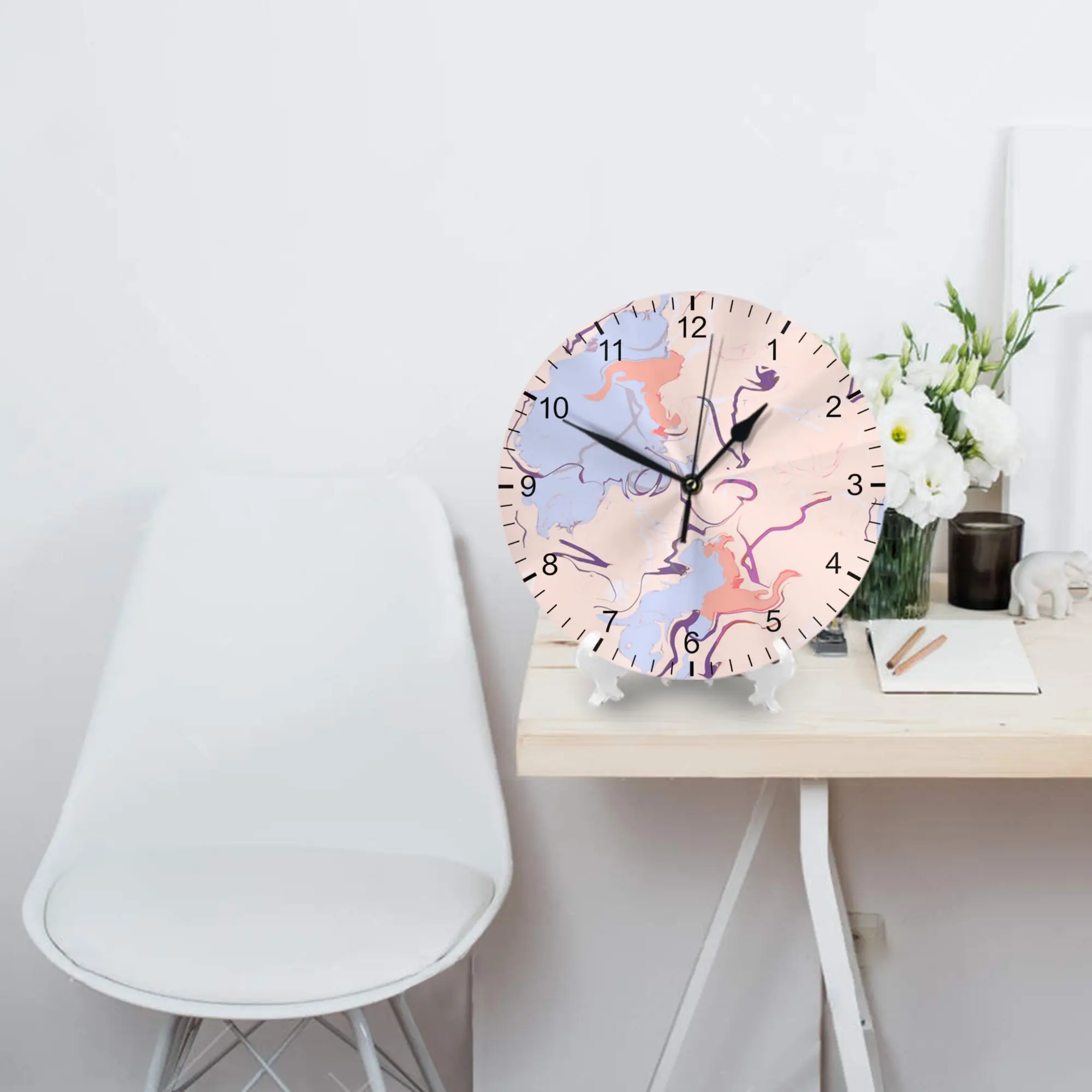 Modern Marble Abstract Round Wall Clock Silent Non-Ticking Eco-Friendly Battery Operated Decorative Desk Clock