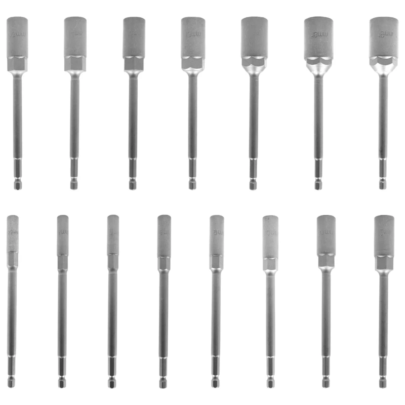 U2JC 15pc Long Deepened Socket Wrench Drill Bit Heavy Duty Steel Construction