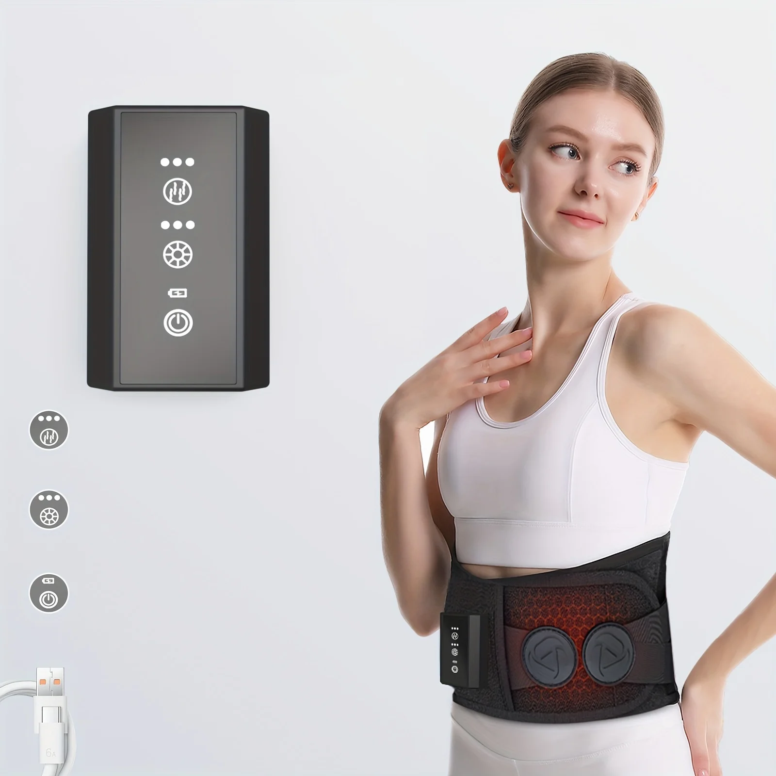

Heated Massage Waist Belt with Rechargeable Lithium Battery USB Charging Unscented Professional Massage Equipment for Legs Waist
