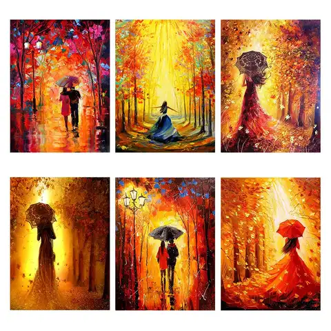 Diy 5d Full Diamond Painting Embroidery Character Round Drill Romantic Umbrella Couple Mosaic Furniture Decoration Hobby