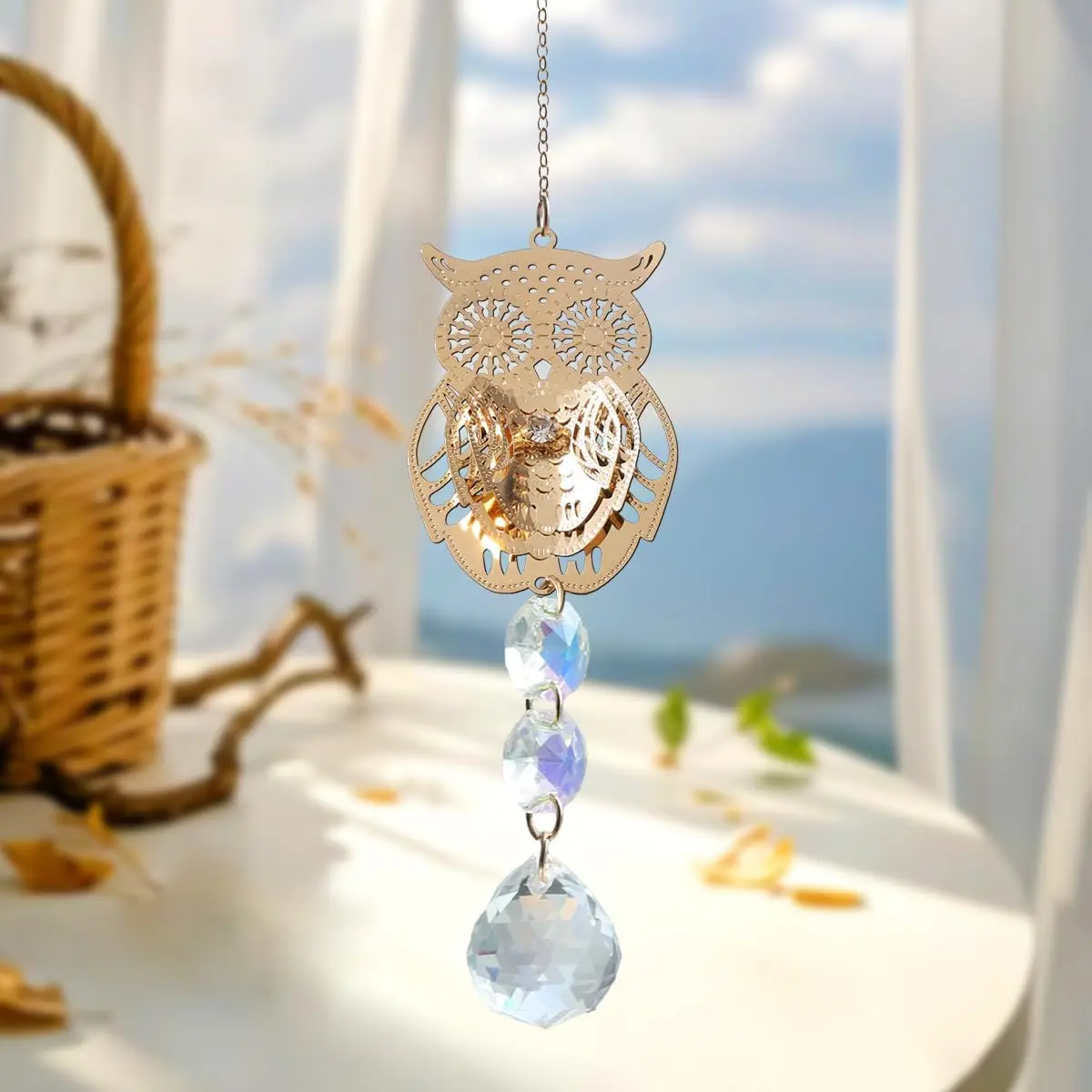 1PC Rainbow Maker Sun Catchers with Prisms Owl Hanging Ornament For Christmas Wedding Garden Home Decor Gift