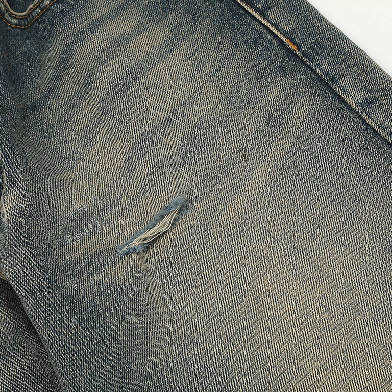 UPRAKF Straight-leg Distressed Ripped Jeans Pocket Loose Streetwear Denim Pants Casual Pantalones Raw Hem Jeans