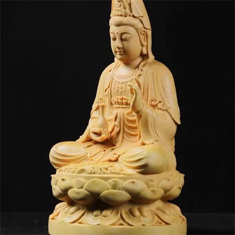 Figurine de bodhisattva Guanyin Carimplantée en bois, sculpture de bouddha, artisanat porte-bonheur, statue d'Avalokitesvara pour la décoration de la maison, 4 po