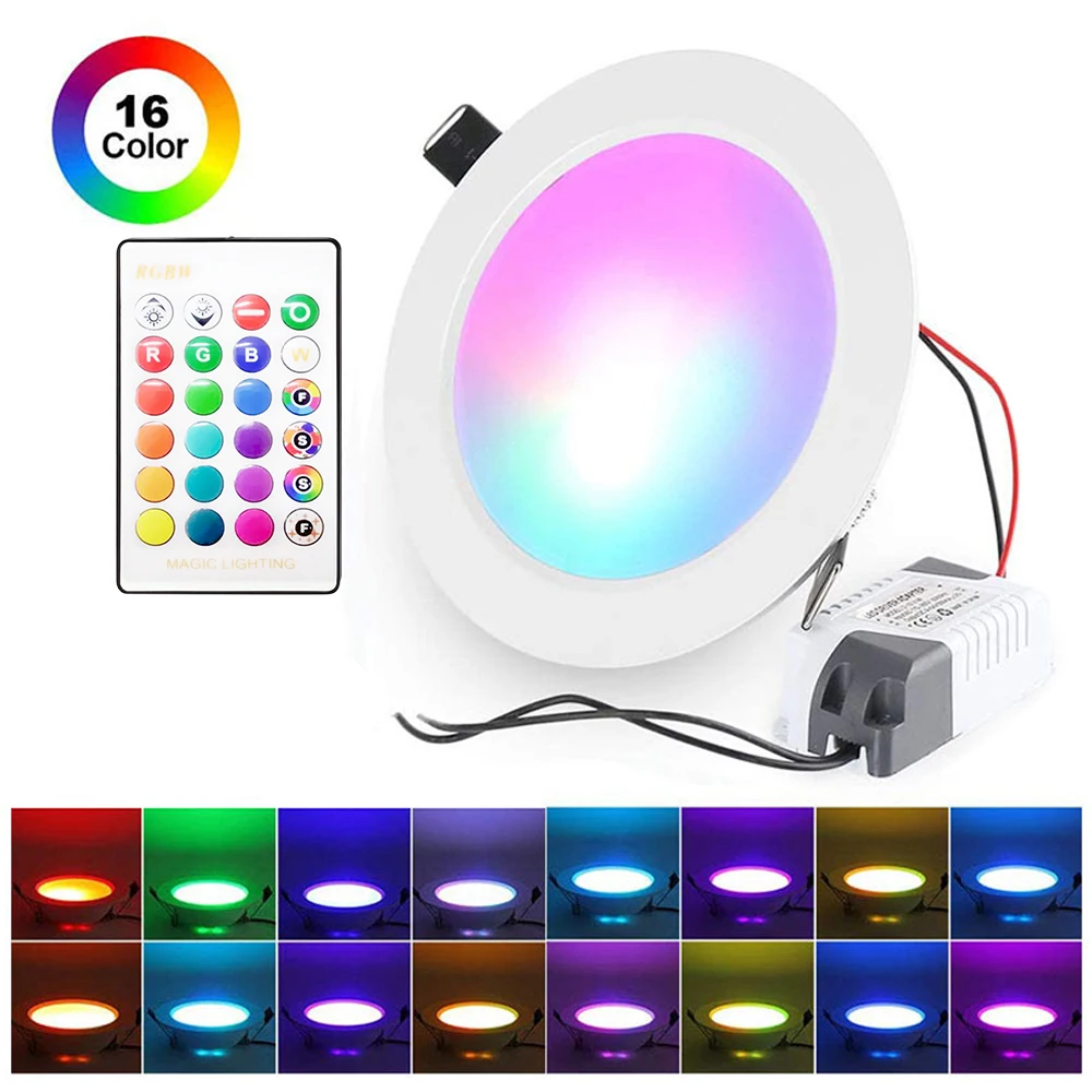 12W LEDs Recessed Lighting Downlight with IR Remote Control 16 Color & 4 Flashing Modes Dimmable RGBW Color Changing Floodlight