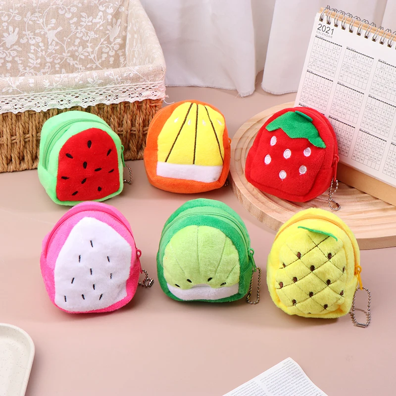 Creative Cartoon Fruit Soft Plush Three-dimensional Zipper Coin Wallet Storage Bag School Bag Hanging Children's Holiday Gifts