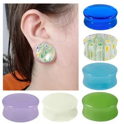 1Pair Quality Colorful For Women Glass Iridescent Double Flare Ear Plugs Tunnel Ear Gauge Stretching Expander Piercing Jewelry