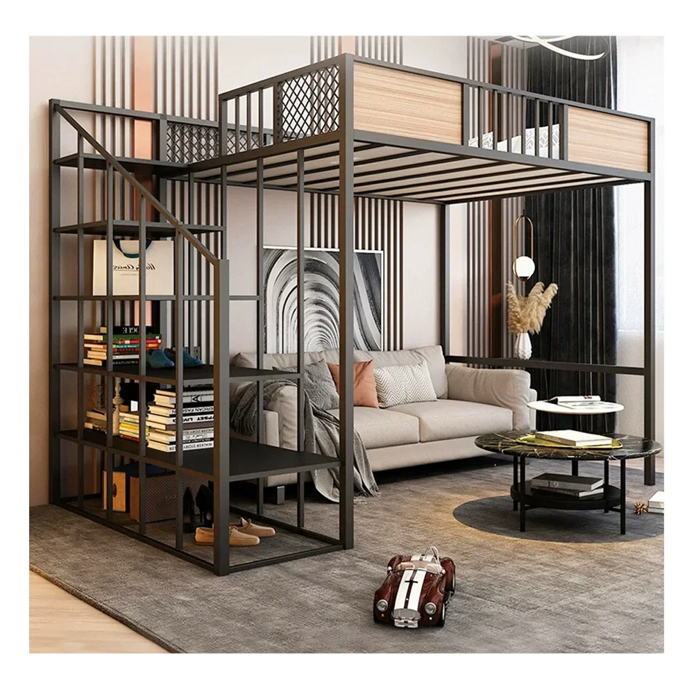 

Metal Bed Frame Adult Loft Bed School Home Hotel Hostel Use Bunk Bed New Design Single Queen King Dorm Adults Student 1 Piece