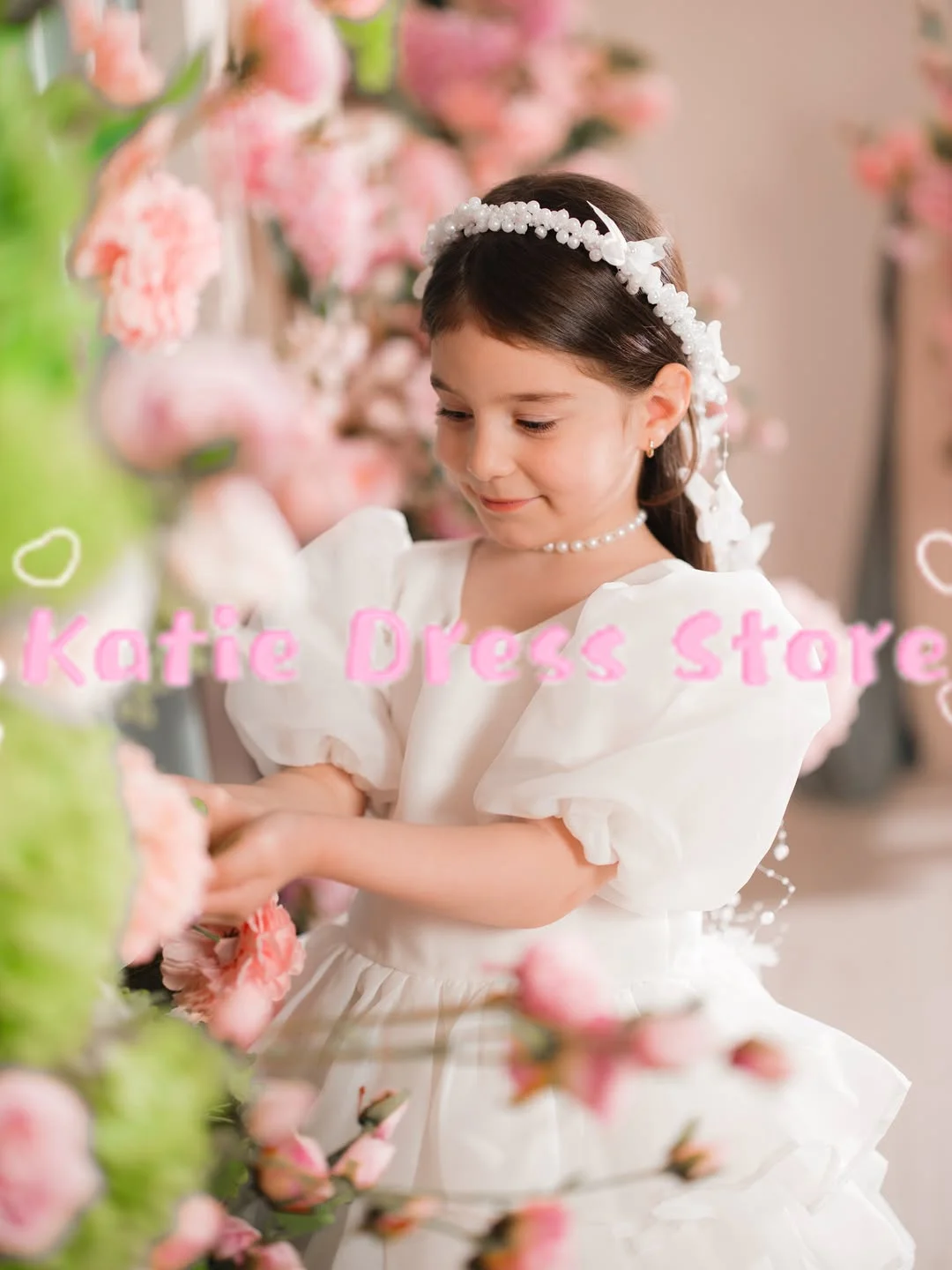 White Customized Layered Flower Girl Dress For Wedding Tulle With Bow Puffy Kids Birthday Party First Communion Ball Gowns