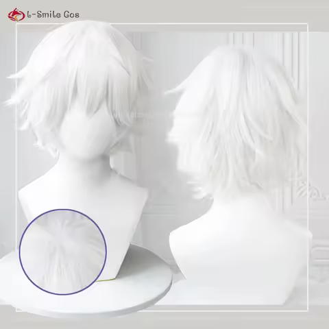 Anime Killua Zoldyck Cosplay Wig 30cm Short Men Wig Shaggy Layered White Wig Heat Resistant Synthetic Hair Halloween Party Wigs