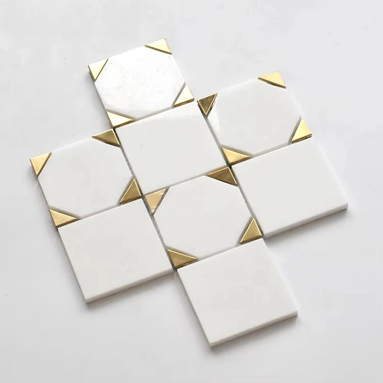 

Thassos pure white marble mosaic with metal tiles, new design luxury villa backsplash wall and floor decoration luxury