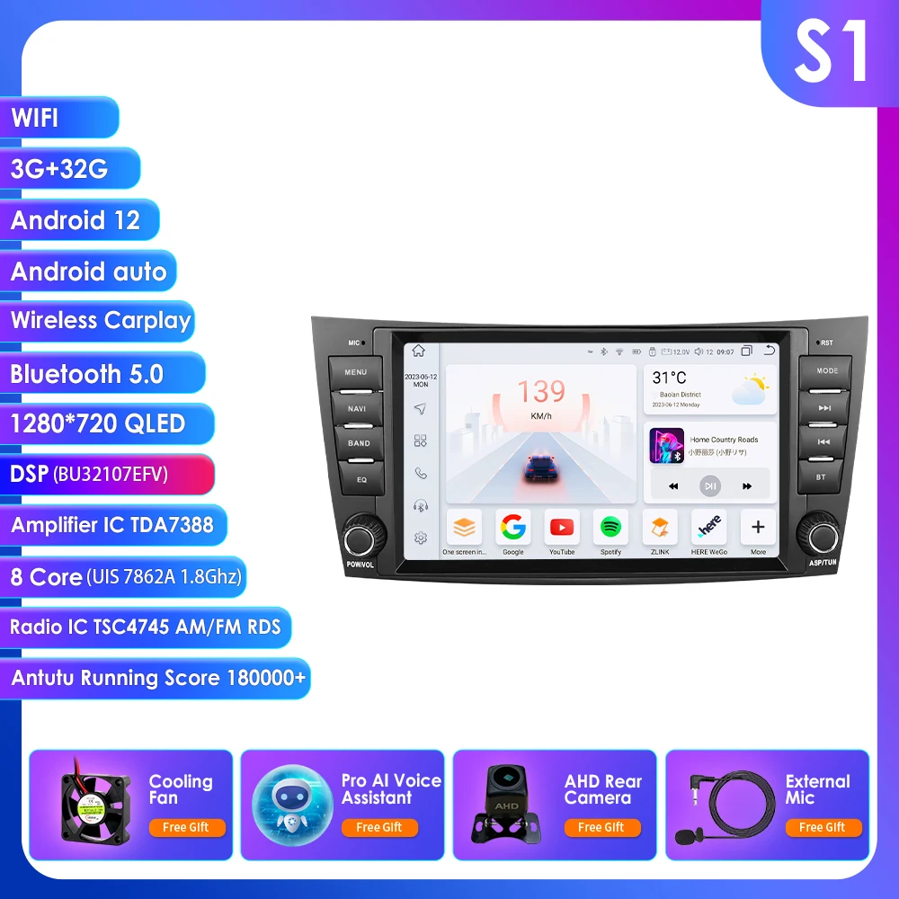 2Din Android Autoradio voor Mercedes Benz E-klasse W211 E200 E220 E300 E350 E240 E270 E280 W219 multimedia GPS 4G Draadloze Carplay