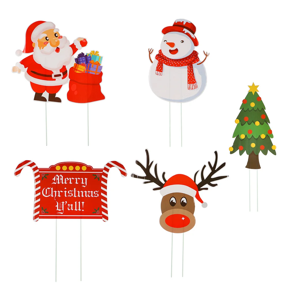 

5Pcs Christmas Yard Sign Santa Garden Decorations Durable Festive Lawn Stakes Bright Colors Christmas Yard Sign