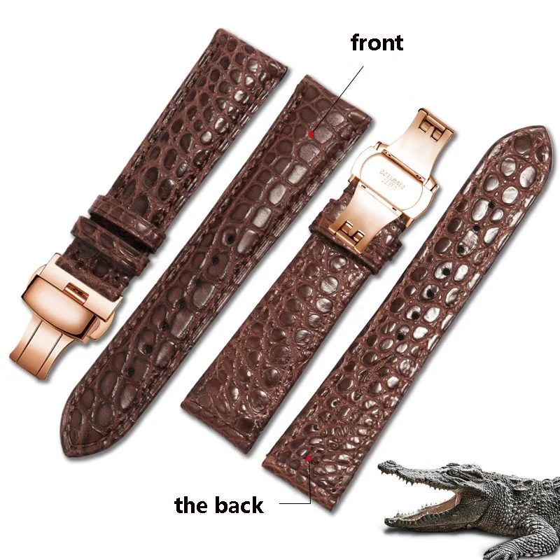 

High Quality Double-Sided Round Grain Crocodile Leather Watchband Men's For Tissot Breitling Tudor Longines Watch Chain 20mm