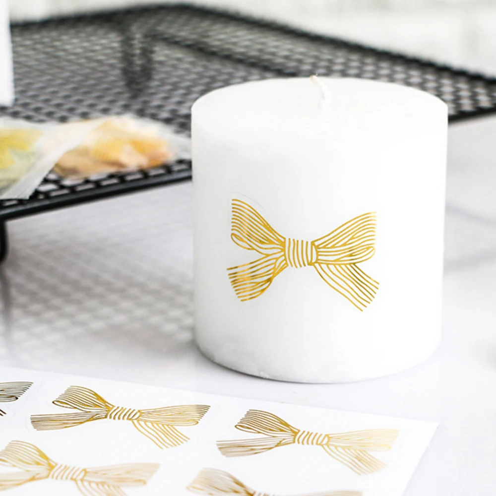 60Pcs/lot Cute Golden Big Bow Sticker Gold Handmade Adhesive Cake Sweet Candy Packaging Sealing Label Sticker Gift Stationery