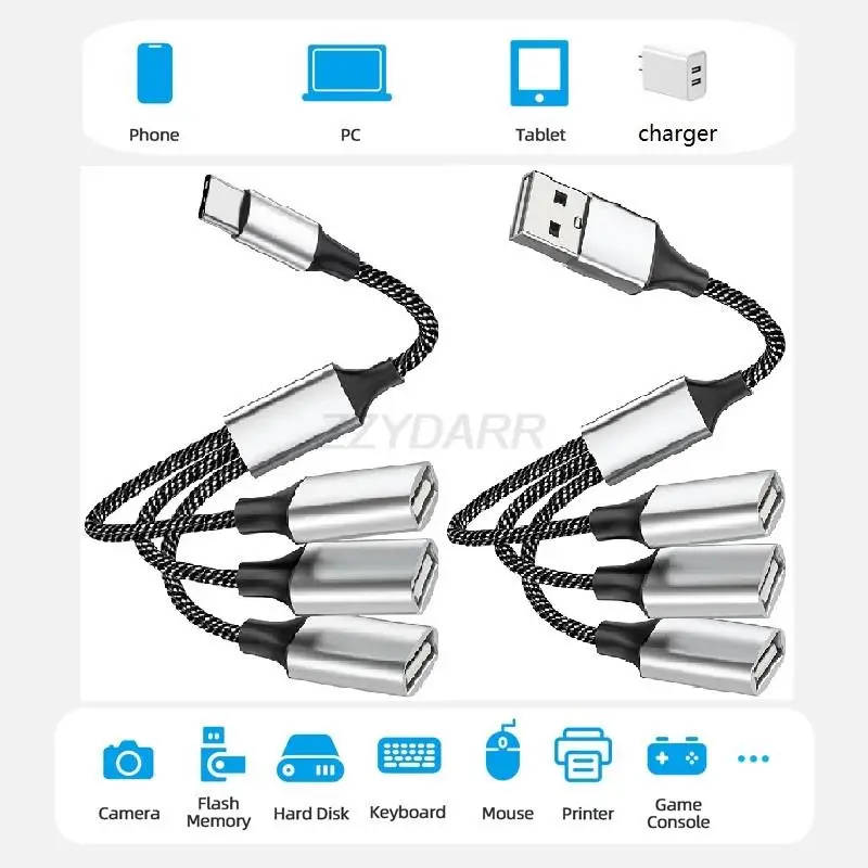 USB/Type C Splitter USB USB C Male to 3 USB Female Cable Adapter 1FT Thunderbolt 3 to 3 USB Hub OTG Cord Converter for iPad Air