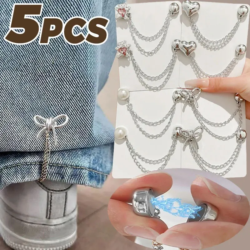 10pcs Multi-Function Magnetic Clothing Clips with Chain Metal Tassel Buttons Clip Roll Up Pants Alloy Change Shorts Trouser Legs