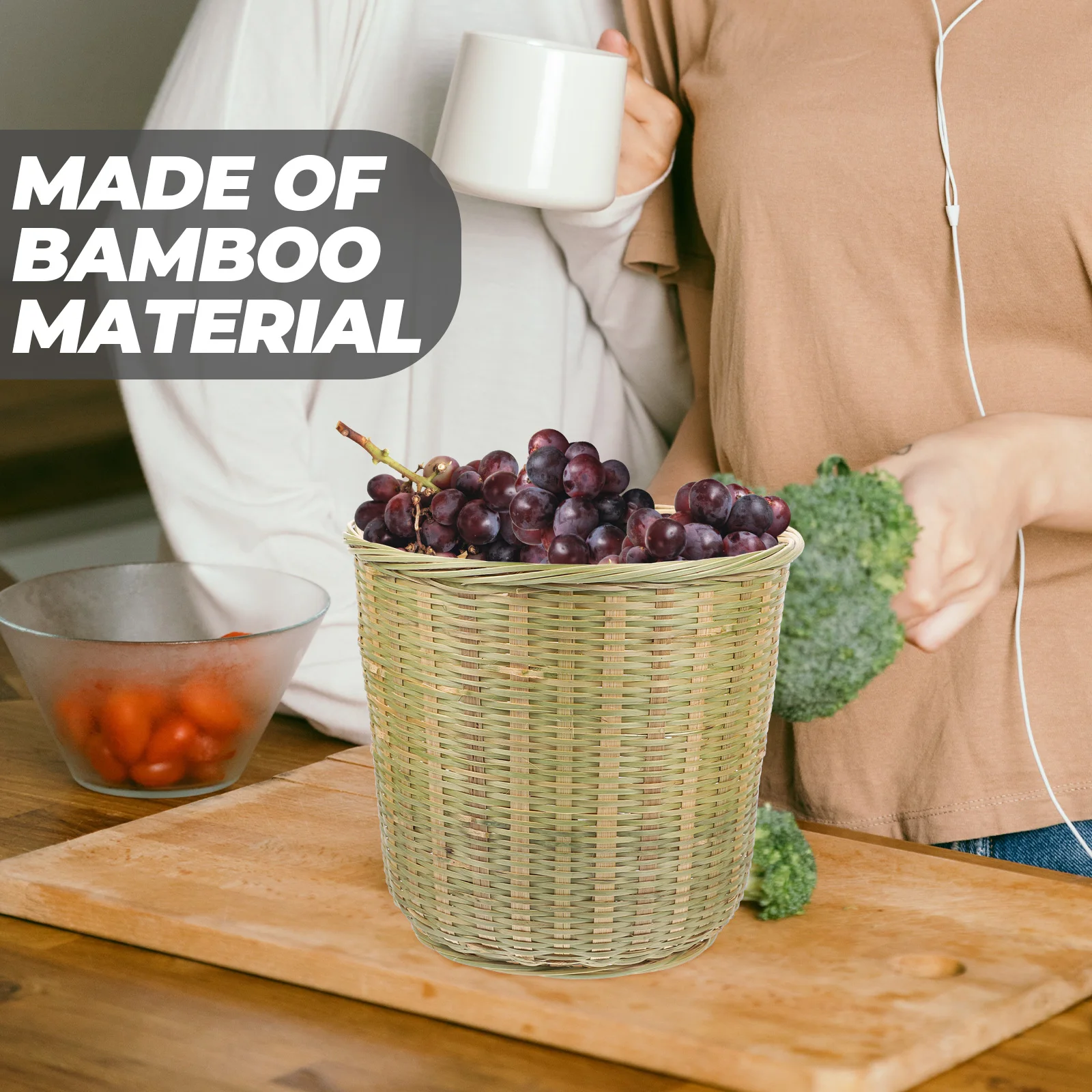 

Bamboo Woven Fruit and Vegetable Basket Practical Small Laundry Comfortable Storage Bins Organization