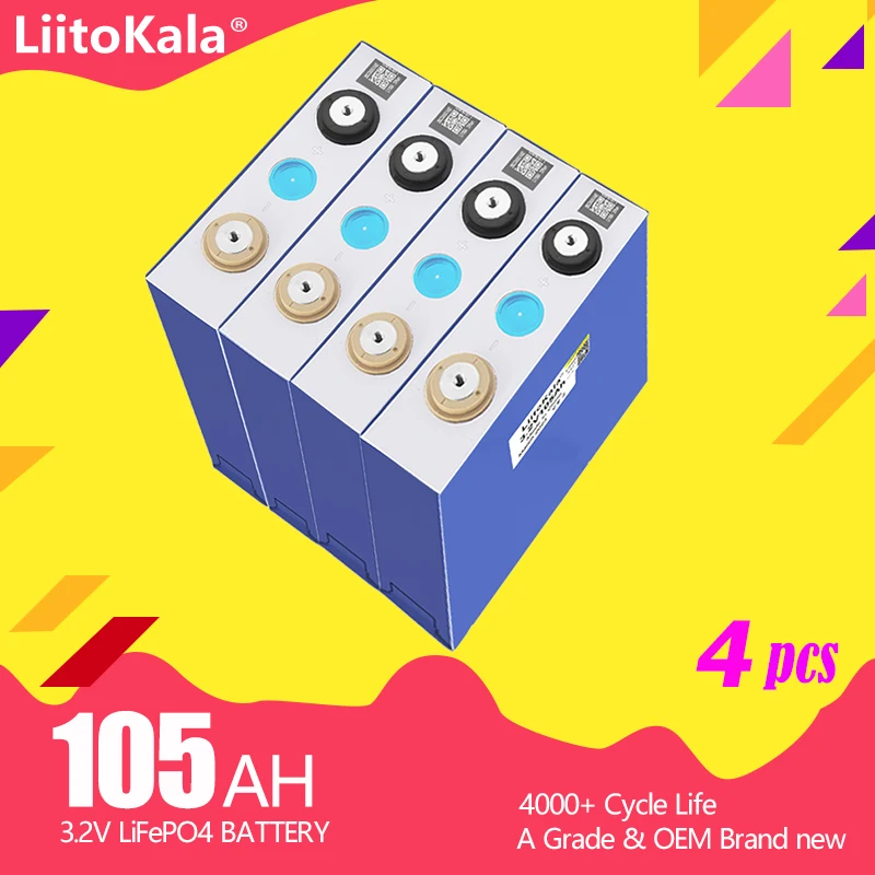 4 szt. Akumulator LiitoKala 3.2V 100Ah/105ah lifepo4 rozładowanie 3C do DIY 12V 24V elektryczny samochód golfowy RV na zewnątrz energia słoneczna