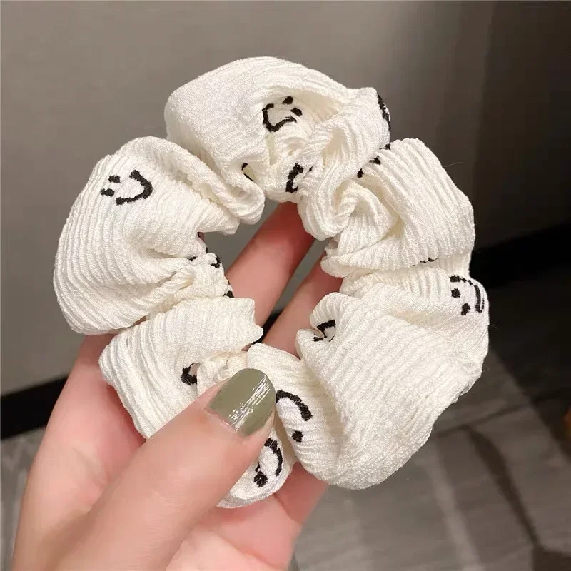 2023 New Cute and Simple Large Hair Ring Fashion Smiling Face Fabric Ties Hair Ring Scrunchies Accessories for Women