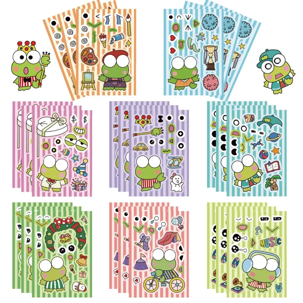 8PCS Fashion Cool Keroppi Face Changing Stickers Aesthetic Motorcycle Phone Car Skateboard Laptop Sticker Decal Classic Kids Toy