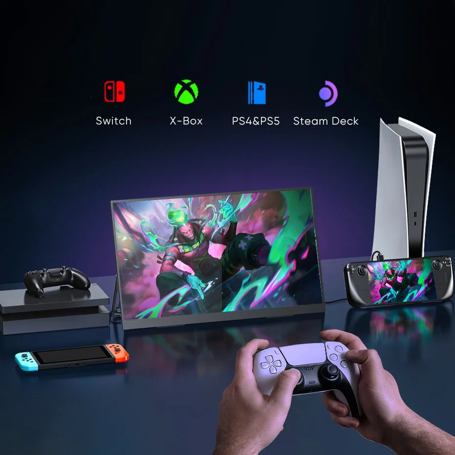 شاشة محمولة 21.5 بوصة 75 هرتز 100% sRGB شاشة ثانية للألعاب للسفر لأجهزة الكمبيوتر المحمول المكتبية مع مكبرات صوت VESA Mout USB HDMI Steamdeck