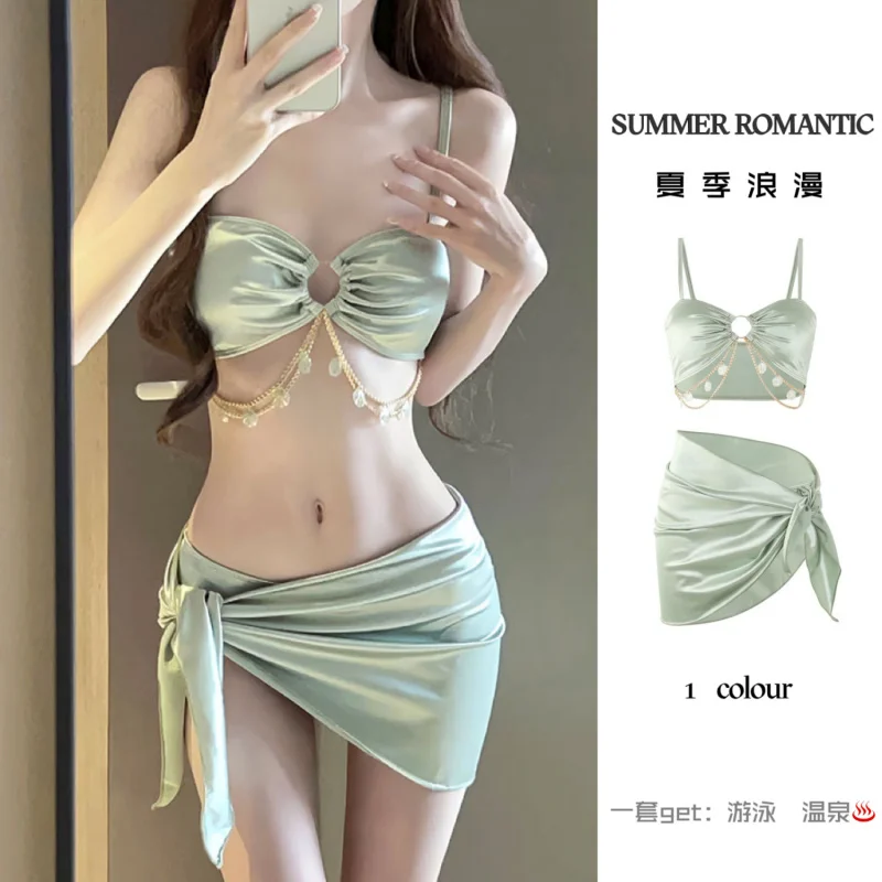

【1.8Ten Thousand People Collection】Swimsuit for Women2024New Three-piece Bikini Hot Girl Sexy Slimming Small Large Chest G