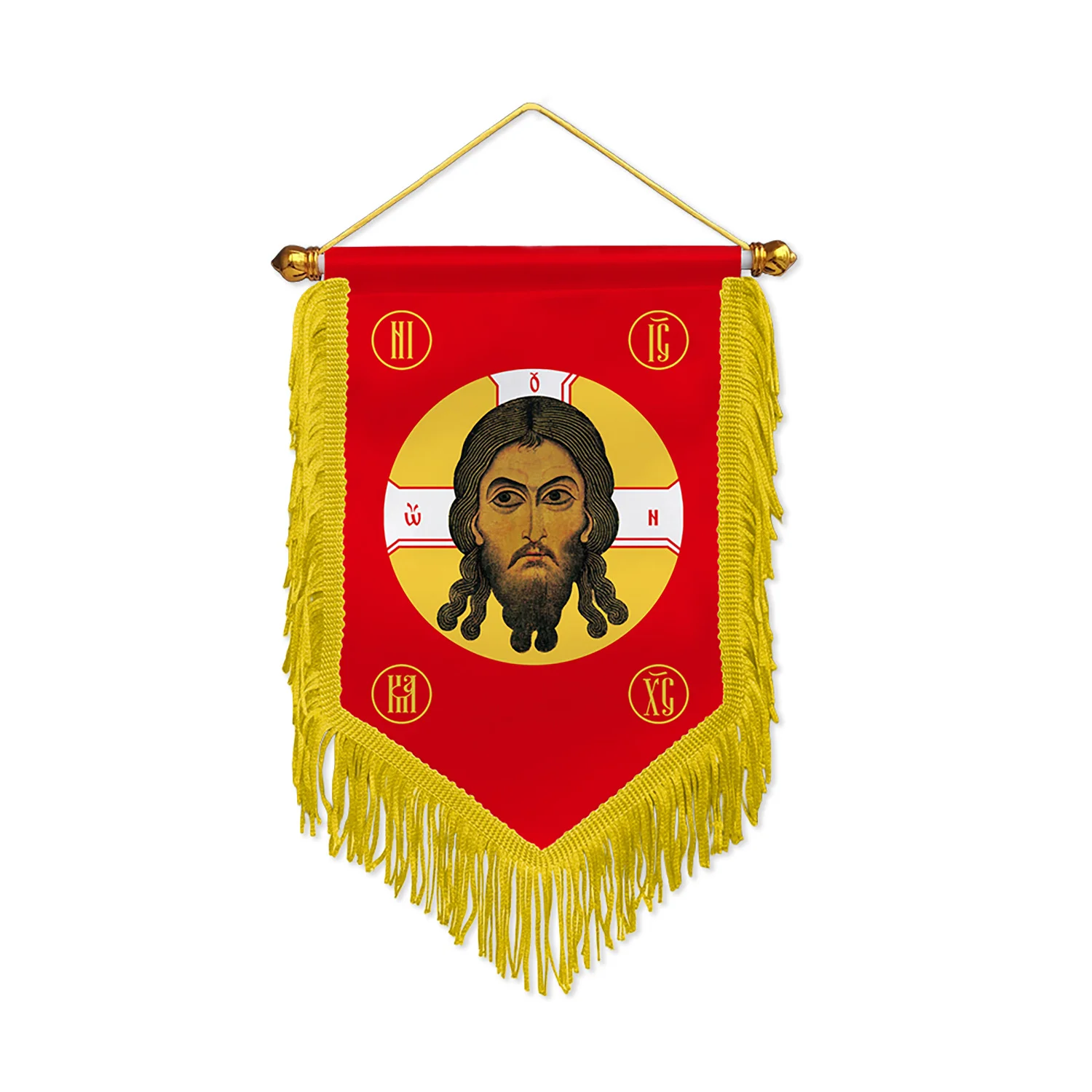 Orthodox Holy Face Jesus Pennant Flag with Golden Tassels IC XC Christian Religious Hanging Banner Church Wall Decor Tapestry