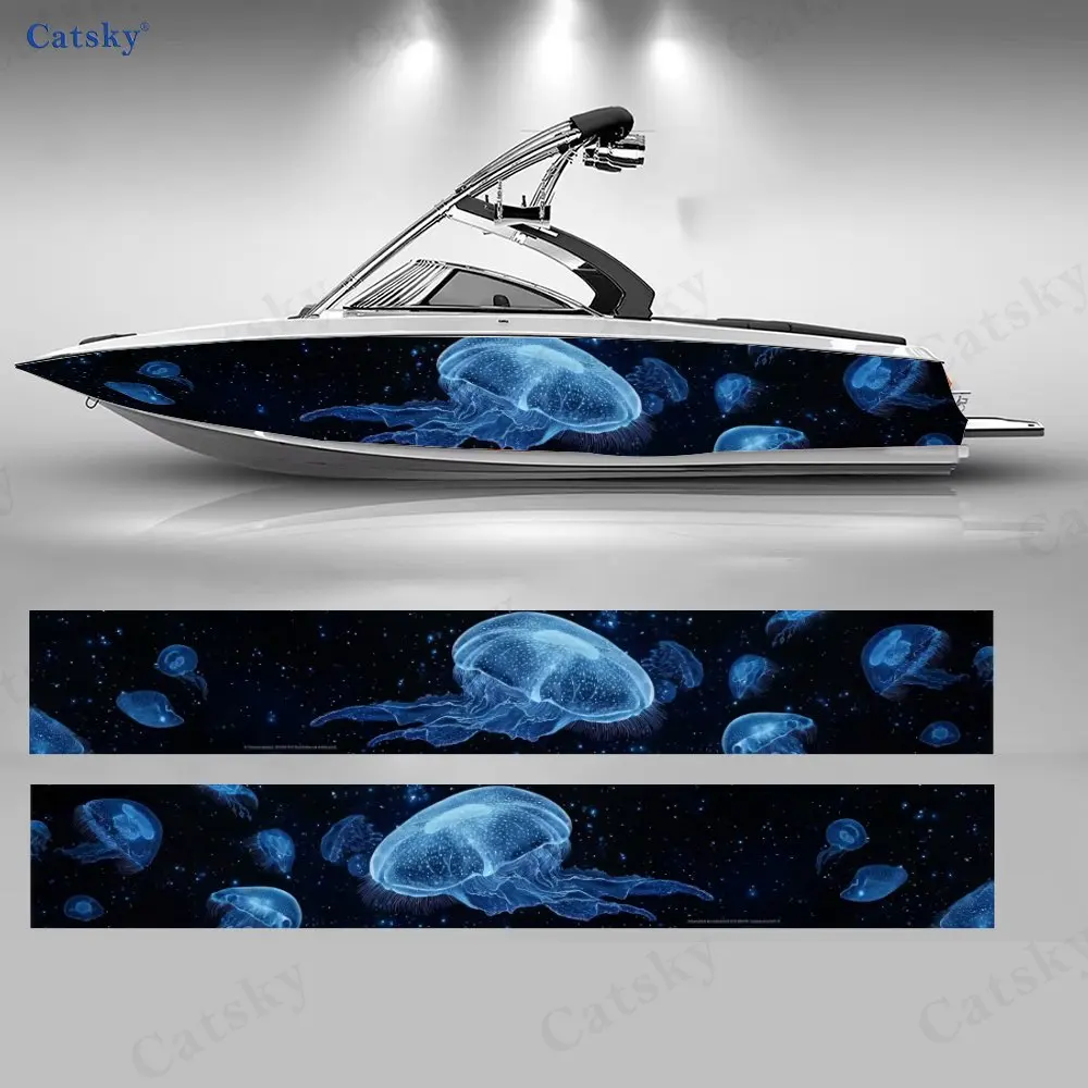 

2Pcs Blue Jellyfish Boat Hull Sticker, PVC Waterproof Durable Vinyl Wrap Decals for Fishing Boats, Durable and Stylish Design