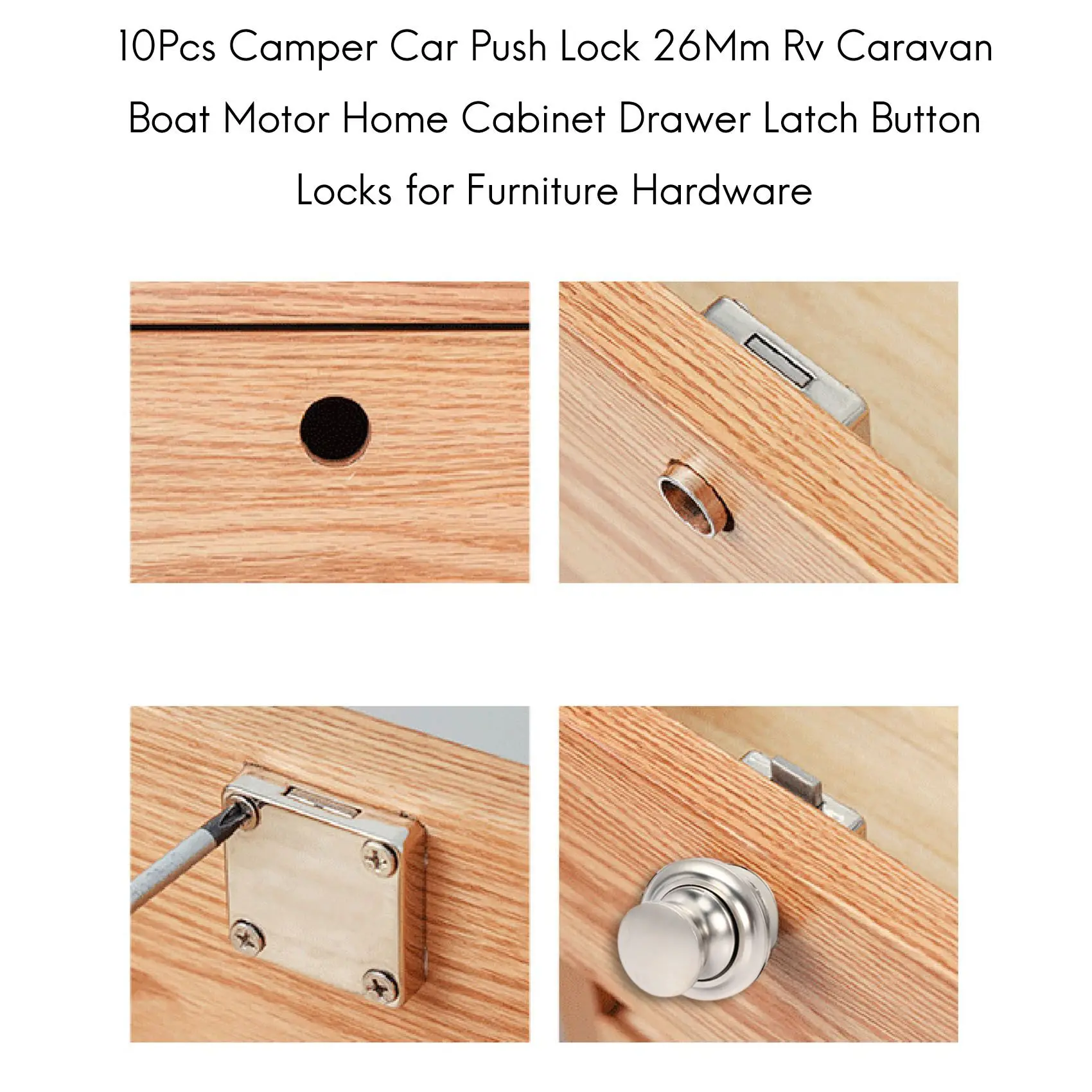 10Pcs Camper Car Push Lock 26Mm Rv Caravan Boat Motor Home Cabinet Drawer Latch Button Locks for Furniture Hardware