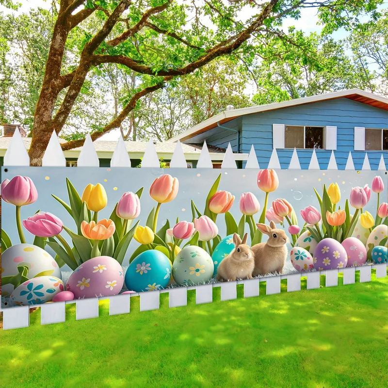 VIKAMA Osterhase Banner Wandteppich für Veranda, Party-Fotobox, Wohnzimmer, Innen- und Außendekoration