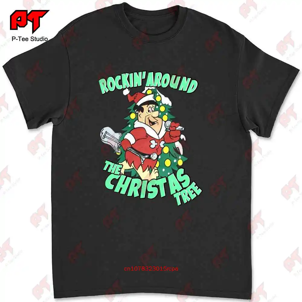 Hanna Barbera Fred Flintstone Rockin Around The Christmas Tree T-shirt 97A5