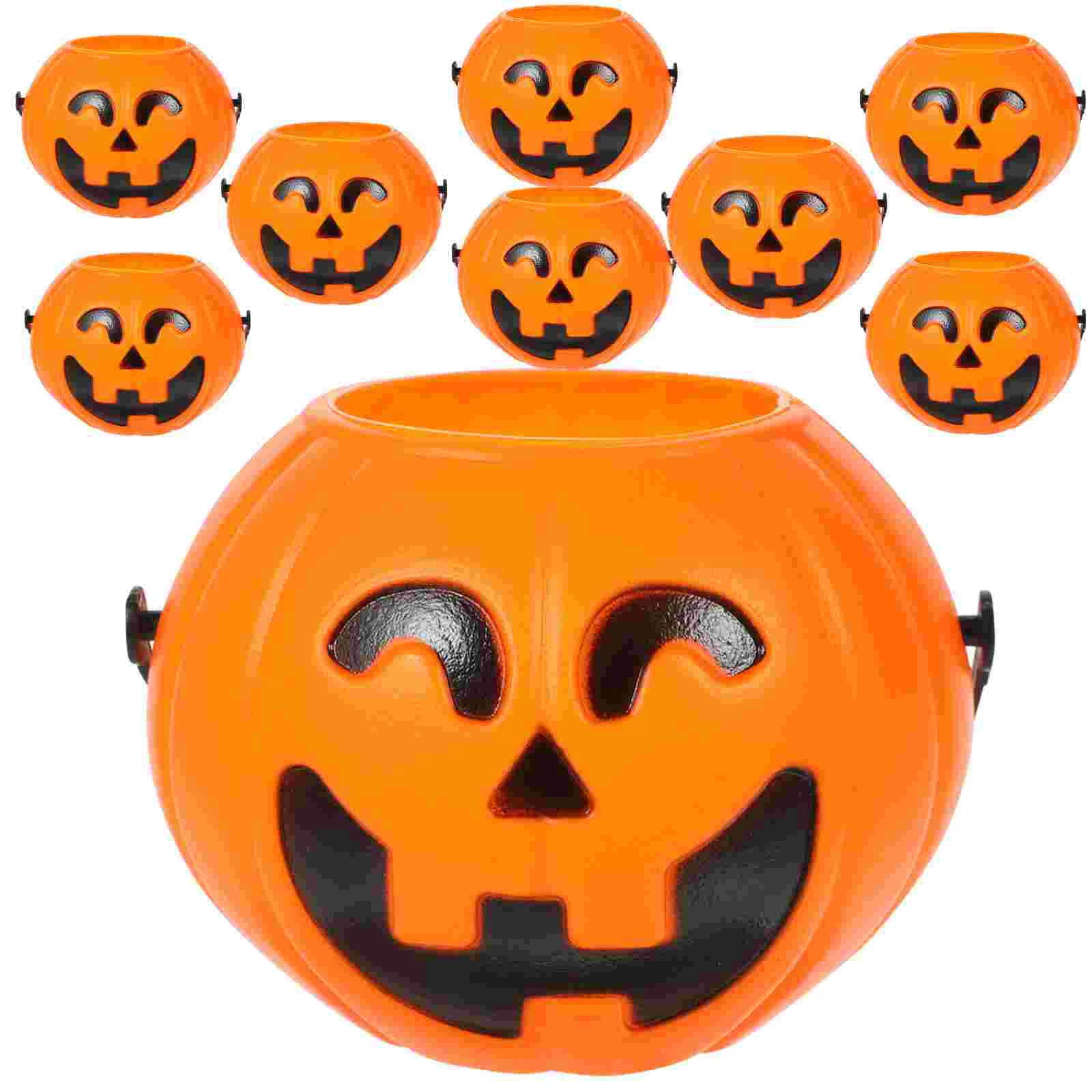 6 Pcs Pumpkin Pail Snack Candy Holder Treat Bucket Buckets Plastic Halloween Props