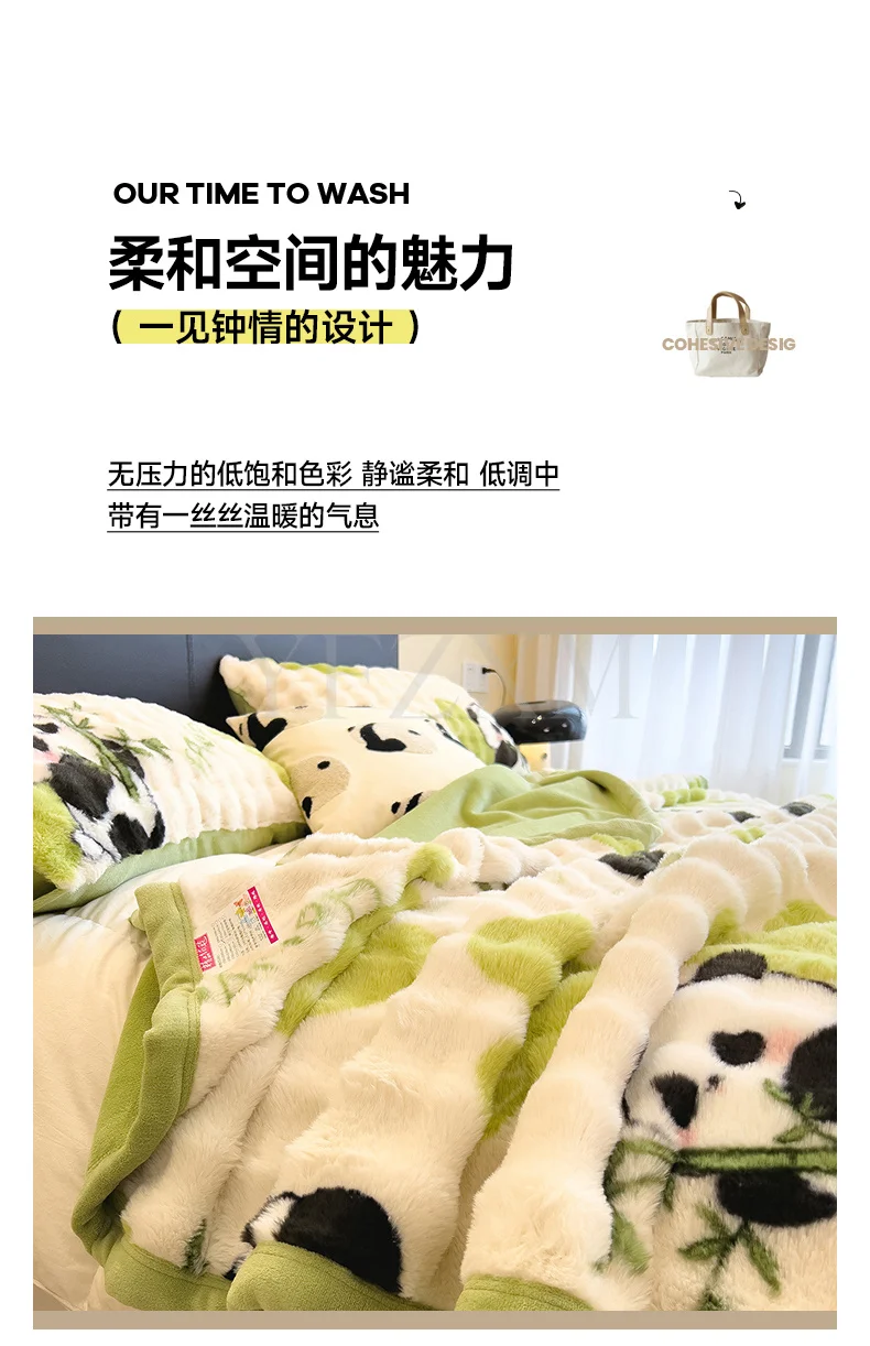 Cute Giant Panda Fluffy Fleece Blanket Fall Winter Thick Warm Faux Rabbit Fur Bed Blanket Plush Sofa Throw Cover Soft Bedspread