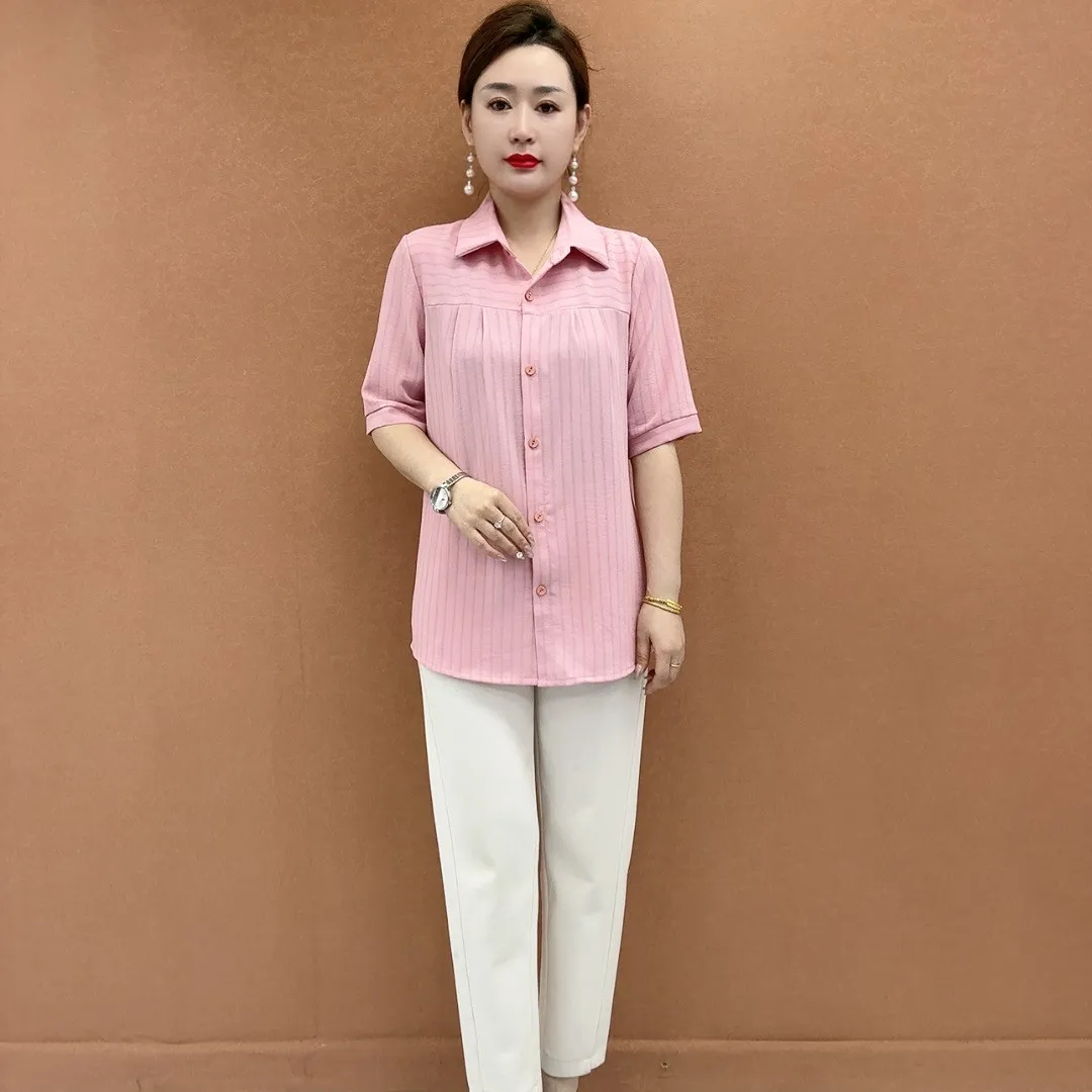 

Pink f Sve irt for Mom Summer New Sle Loose Fit UV Protection Sunscreen Clothing Middle Aged And ly Women's Fa...