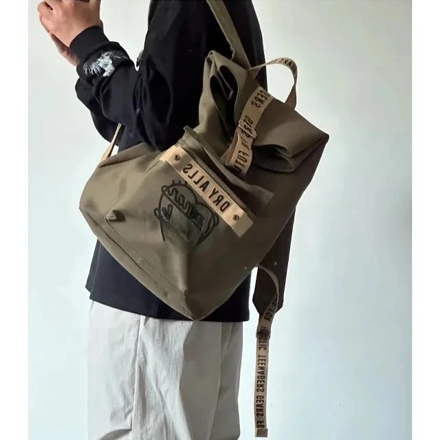 

Humanmd Roll Top Backpack Heart Logo Canvas Backpack "GEARS FOR FUTURISTIC TEENAGERS" Travel School Bag