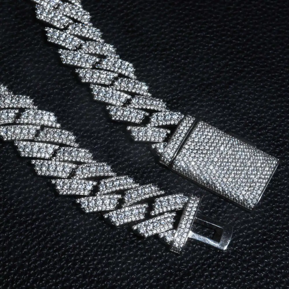 Custom Cubic Zirconia 20mm Iced Out Miami Cuban Link Chain 925 Silver 14k Gold Plated Necklace Hip Hop Jewelry for Men