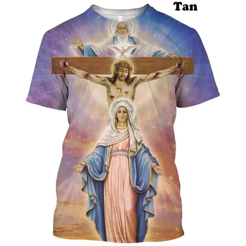 Best-selling Virgin Jesus God Pattern 3D Printed T-shirt Summer Fashion Casual Loose Round Neck T-shirt Top Popular Clothing