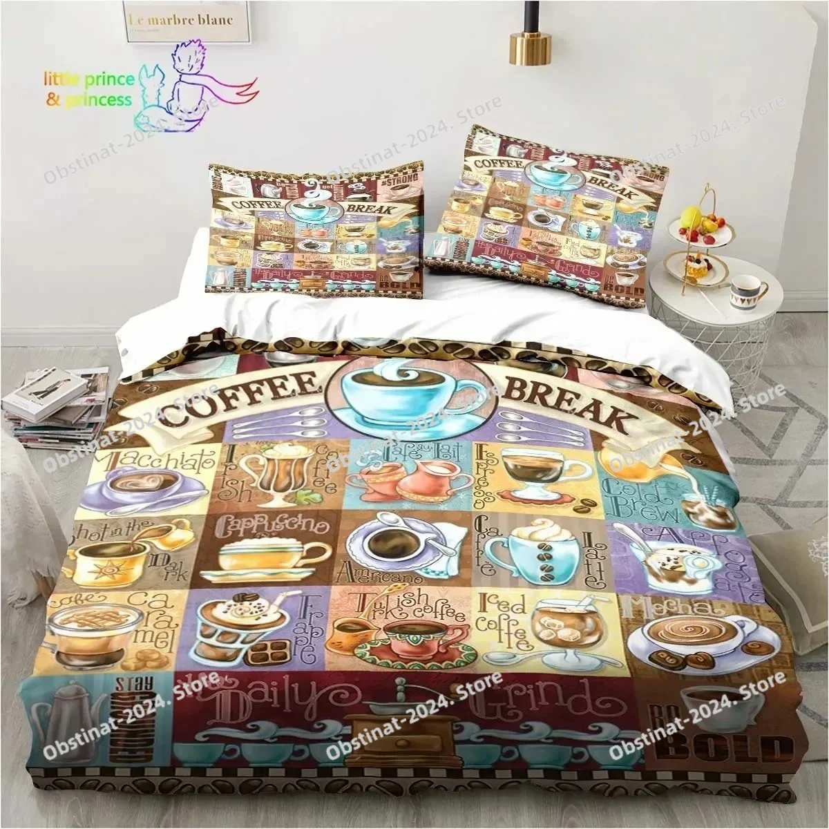 

Coffee Pattern Bedding Set Printed Duvet Cover Sheet Pillowcase Bed Soft Quilt Cover Full Queen King Size Adult Kid Bedroom Gift