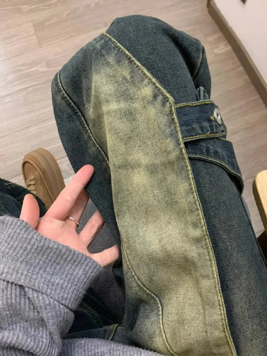 جينز ريترو أمريكي هاي ستريت المتعثر من قماش الدنيم للرجال لربيع وخريف تصميم جديد صناعة ثقيلة صغيرة كرو هاومي مستقيمة...