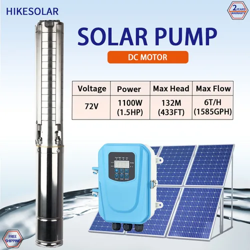 DC 1.5HP 브러시리스 깊은 우물 펌프, 농업 관개, 태양열 물 펌프, SS304 임펠러, 최대 헤드 132m, 최대 유량 6 T/H 모델