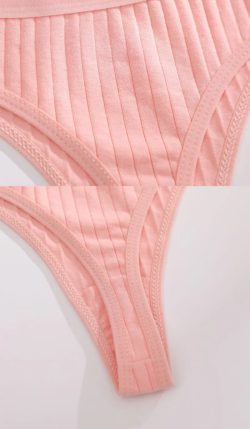 FINETOO 6er-Set Damen gerippte Baumwoll-Tangas, niedrige Taille, atmungsaktive G-String-Unterwäsche, sexy T-Back-Dessous für Frauen – Detail 10