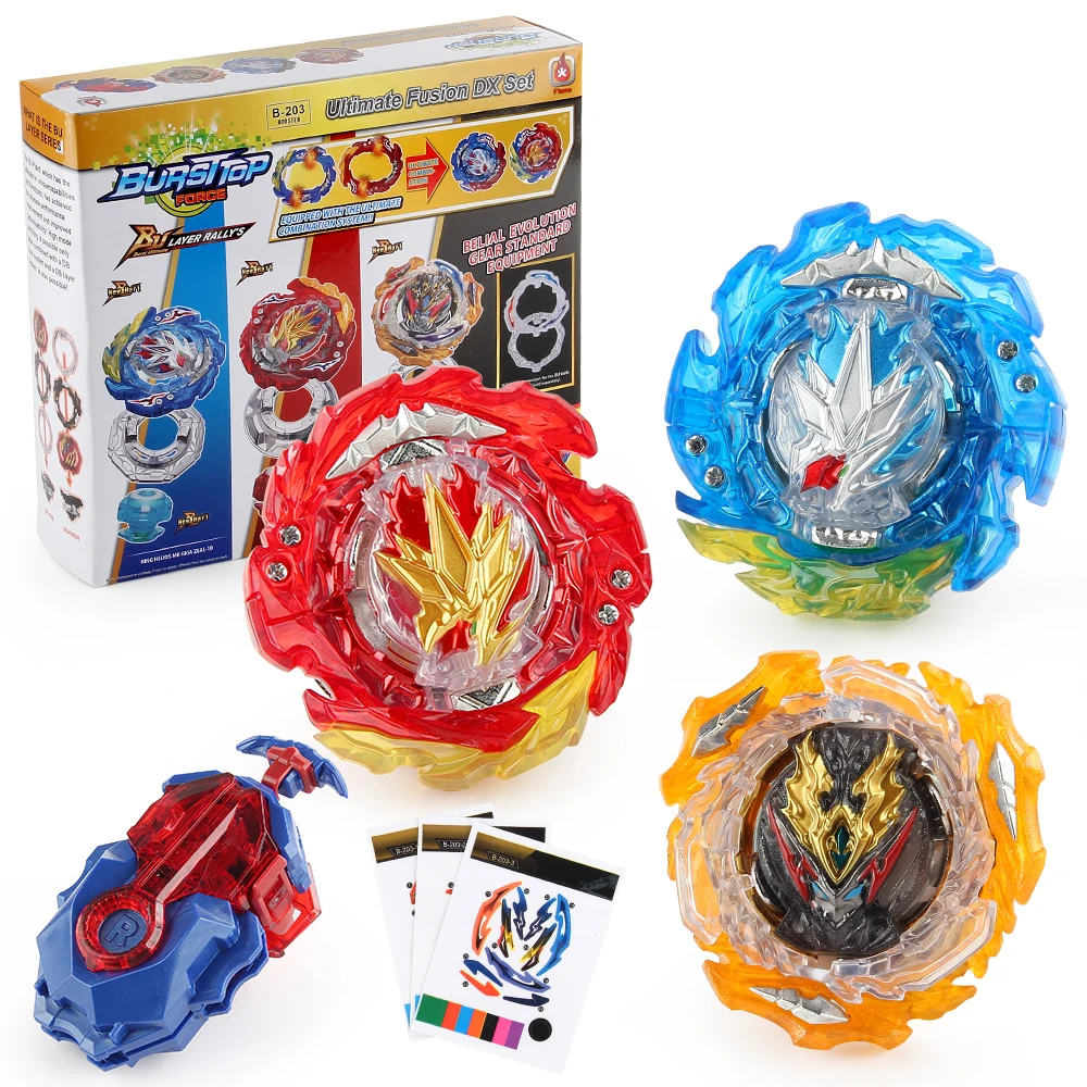 Bey Burst BU B-203 Ultimate DX Set Super Hyperion King Helios Divine Belial Boosters Gyro Blades Toy with Launcher